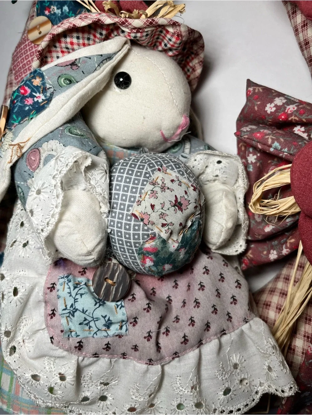 VTG Gingham Paisley Stuffed Bunny Easter Wreath County Cottage-core, Grandma